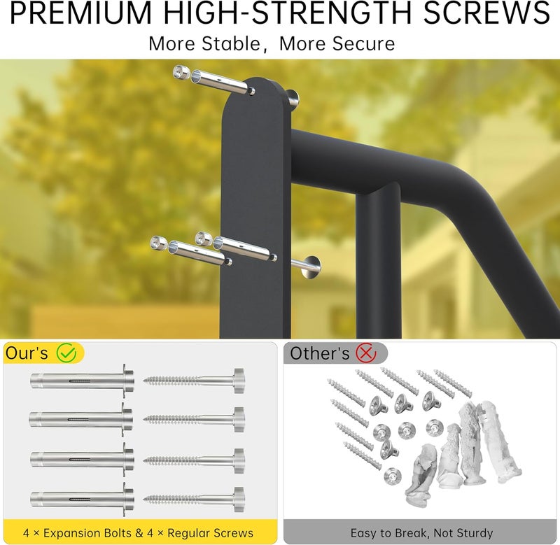 ZOOKASEA Hand Rails for Outdoor Steps, Handrails for Exterior Steps, Heavy-Duty Non-Slip Stair Railing, U-Shaped Rail for Garage, Porch, Deck, and Garden - Image 4